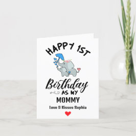 Tarjeta Festiva Feliz primer cumpleaños como mi mamá con elefante 