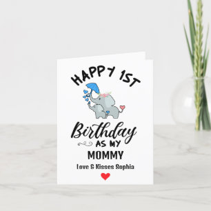 Tarjeta Festiva Feliz primer cumpleaños como mi mamá con elefante