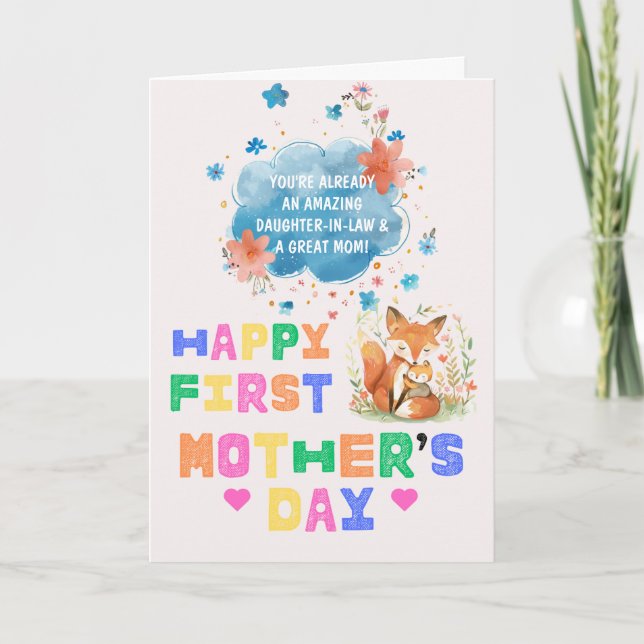 Tarjeta Festiva Feliz Primer Día de las Madres para Nuera Boho  (Anverso)