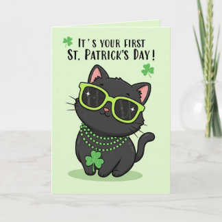 Tarjeta Festiva Feliz primer día de San Patricio bebé Gatito lindo