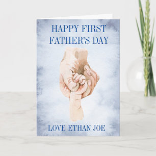 Tarjeta Festiva Feliz primer día del padre acuarela manos