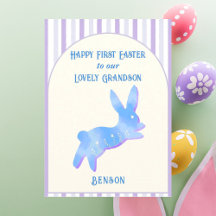 Feliz Primera Pascua Nieto Acuarela Conejo Azul