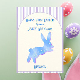 Tarjeta Festiva Feliz Primera Pascua Nieto Acuarela Conejo Azul