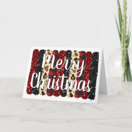 Tarjeta Festiva Feliz Purpurina de leopardo navideño Glam Brush St
