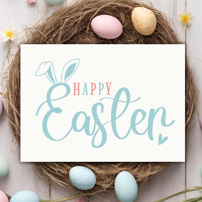 Tarjeta Festiva Feliz Rabbit de Pascua Oídos Sencillos Pastel Pasc (Happy Easter Rabbit Ears Simple Pastel Easter Holiday Card)