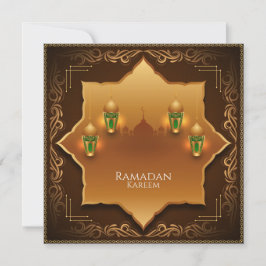 Tarjeta Festiva Feliz Ramadán Mubarak Oro Mezquita de Linternas is