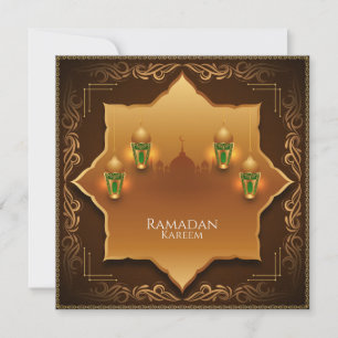 Tarjeta Festiva Feliz Ramadán Mubarak Oro Mezquita de Linternas is