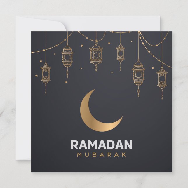 Tarjeta Festiva Feliz Ramadan Mubarak | Ramadan Kareem Oro musulmá (Anverso)