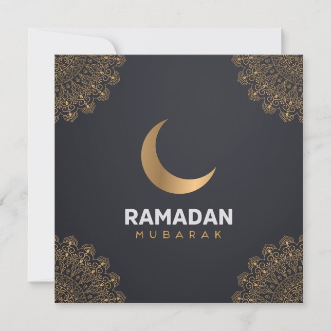 Tarjeta Festiva Feliz Ramadan Mubarak | Ramadan Kareem Oro musulmá (Anverso)