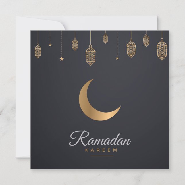 Tarjeta Festiva Feliz Ramadan Mubarak | Ramadan Kareem Oro musulmá (Anverso)