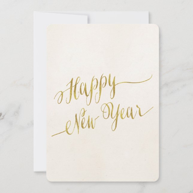 Tarjeta Festiva Feliz Relieve metalizado dorado de Faux de Año Nue (Anverso)