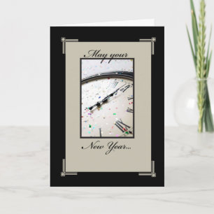 Tarjeta Festiva Feliz Reloj de Nochevieja, Confetti