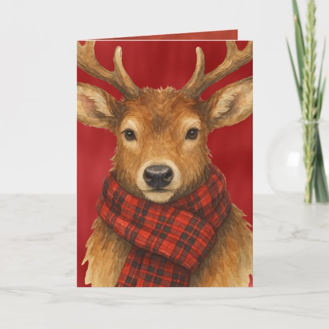 Tarjeta Festiva Feliz reno navideño (Anverso)