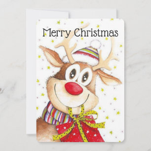 Tarjeta Festiva Feliz reno navideño