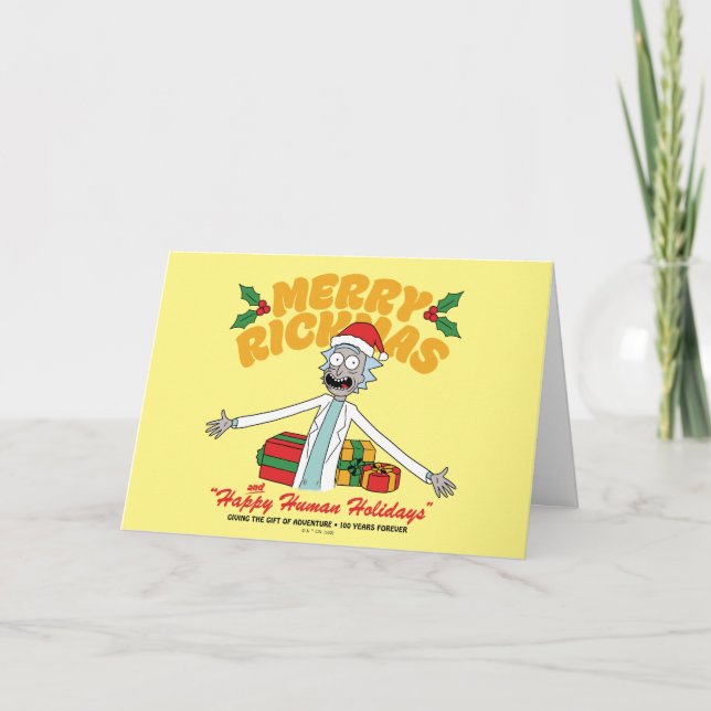 Tarjeta Festiva Feliz Rickmas y Felices Fiestas Humanas (Anverso)