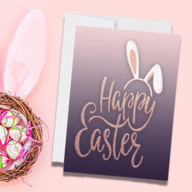 Tarjeta Festiva Feliz Rosa de Pascua Purpurina de Oro (Subido por el creador)
