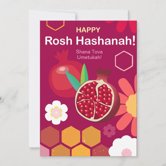 Tarjeta Festiva Feliz Rosh Hashanah Patrón floral de Año Nuevo jud (Anverso)
