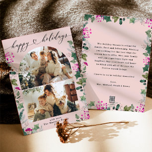 Tarjeta Festiva Feliz Rubor Pink 2 Photo Holiday Card