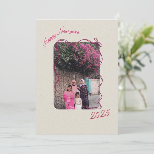 Tarjeta Festiva Feliz Saludo a la Familia del Año Nuevo 2025 (Anverso de pie)