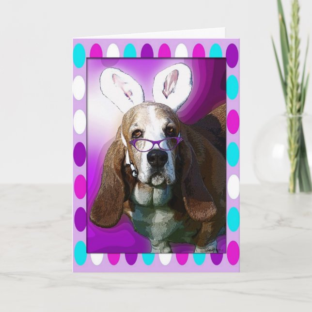 Tarjeta Festiva Feliz saludo de Pascua de Basset Hound (Anverso)