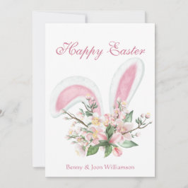 Tarjeta Festiva Feliz saludo floral al conejo de pascua