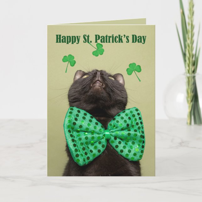 Tarjeta Festiva Feliz San Patricio por cualquier gato en el traje  (Anverso)