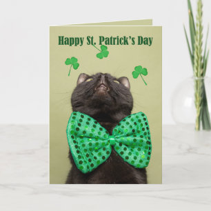 Tarjeta Festiva Feliz San Patricio por cualquier gato en el traje 