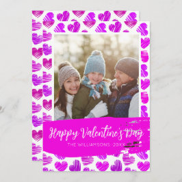 Tarjeta Festiva Feliz San Valentín moderno foto de corazones rosad