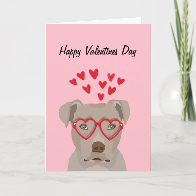 Tarjeta Festiva Feliz San Valentín - perro de pitbull (Anverso)