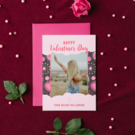 Tarjeta Festiva Feliz San Valentín Whimsical Corazones rosados nom