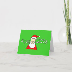 Tarjeta Festiva Feliz Santa 2026 con Bigote Divertido