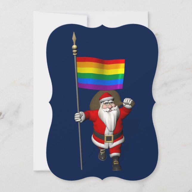 Tarjeta Festiva Feliz Santa Claus con bandera arcoiris (Anverso)