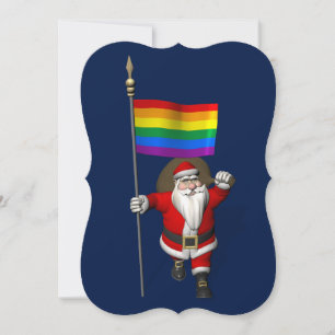 Tarjeta Festiva Feliz Santa Claus con bandera arcoiris