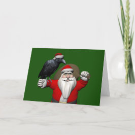 Tarjeta Festiva Feliz Santa Claus con un gran raven