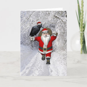 Tarjeta Festiva Feliz Santa Claus con un gran raven