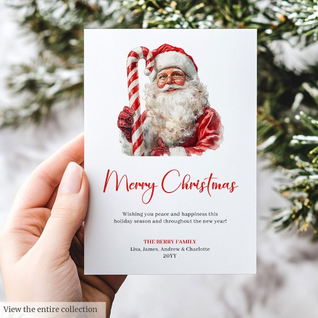 Tarjeta Festiva Feliz Santa Claus Rústico Personalizable Fiesta  (Merry Santa Claus Rustic Custom Editable Holiday Card)