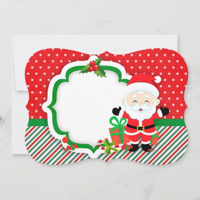 Tarjeta Festiva Feliz Santa con regalo (Anverso)