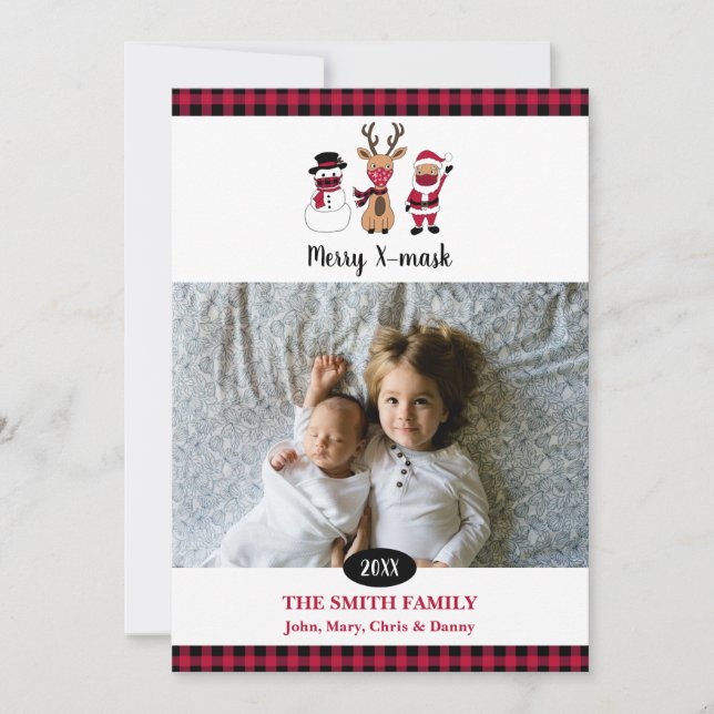 Tarjeta Festiva Feliz Santa de Cuadros de Búfalo con Máscara Diver (Anverso)