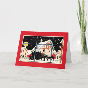Tarjeta Festiva Feliz silueta navideña vintage rojo antiguo