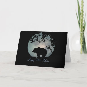 Tarjeta Festiva Feliz Solsticio de Invierno Oso y Luna