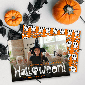 Tarjeta Festiva Feliz Spooktacular Halloween Skulls & Bones Photo