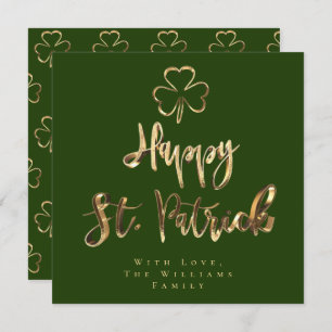 Tarjeta Festiva Feliz St. Patrick Shamrock Clover Elegant Green