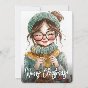 Tarjeta Festiva Feliz Tejedora Acogedora Manualidad Invernal Navid