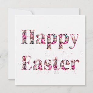 Tarjeta Festiva Feliz texto decorativo de Pascua