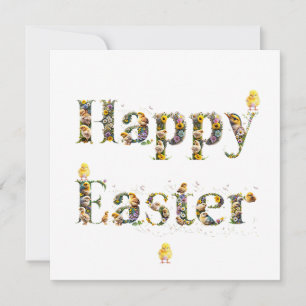 Tarjeta Festiva Feliz texto decorativo de Pascua: Bebés