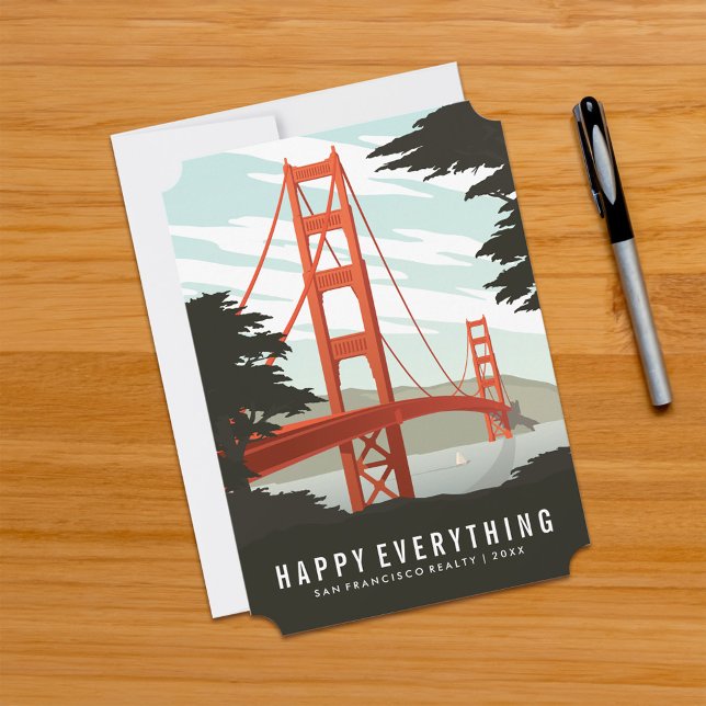 Tarjeta Festiva Feliz todo en San Francisco (Card on table)