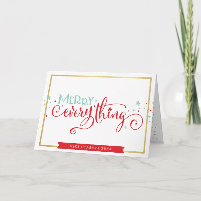Tarjeta Festiva FELIZ TODO, singularmente simple borde de oro (Anverso)