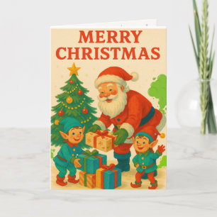 Tarjeta Festiva ¡Feliz Tootmas! Santa y duendes divertidos que se 