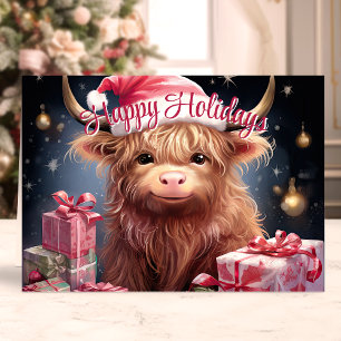 Tarjeta Festiva Feliz Vacuno de las Tierras Altas Fiestas