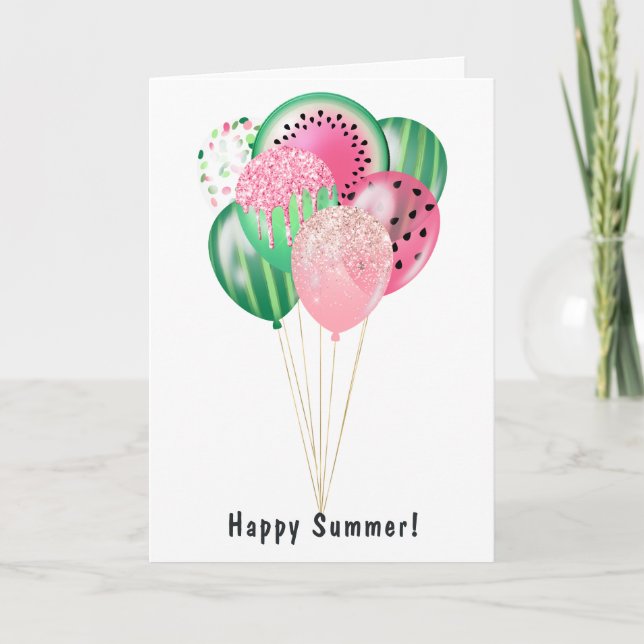 Tarjeta Festiva Feliz verano sandía en globos Foto familiar (Anverso)